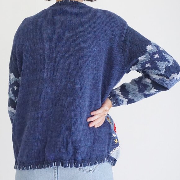 Vintage Casual Corner Blue Teddy Bear Holiday Cardigan Festive Grandmacore L - Picture 2 of 10